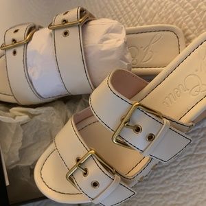 JCrew leather double strap wooden sandle